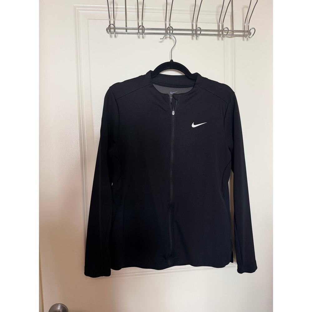 Nike Womens TPC Sawgrass Golf Full Zip Jacket Black Mock Neck Swoosh Logo L